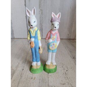 Vintage ceramic long Easter Bunny couple carrot spring decor home‎ set